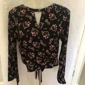 Express Floral Open Tie Back Flare Sleeved Crop Top Blouse M